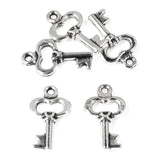 25 Silver Mini Key Charms, Bulk Metal Tiny Key Pendants for DIY Jewelry