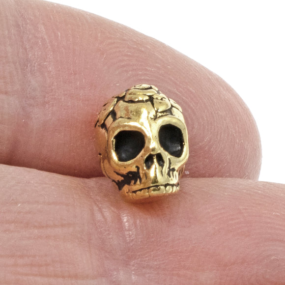 2 Gold Rose Skull Beads, Sugar Skull Day of the Dead Beads for Halloween Jewelry
