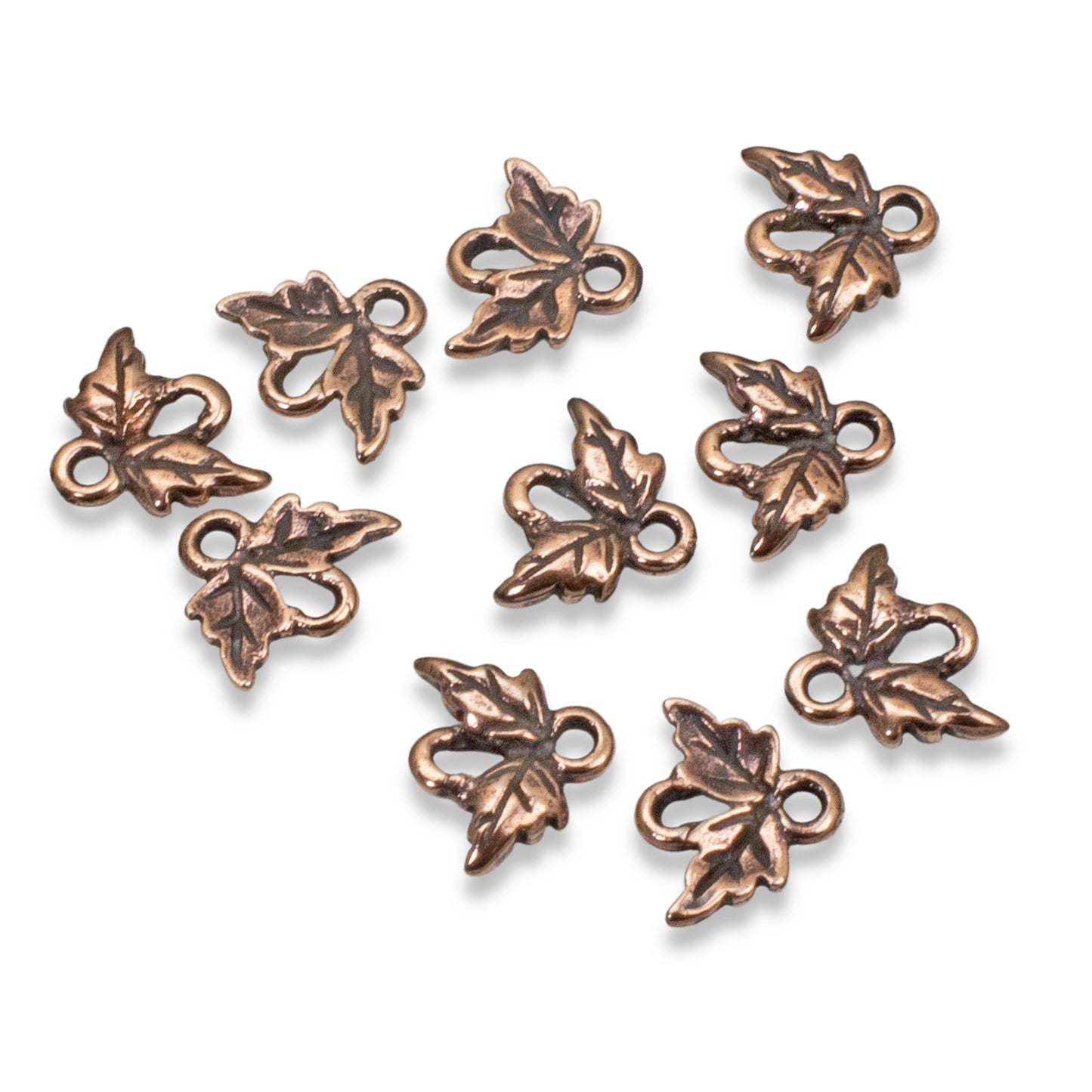 10 Copper Leaf Links, TierraCast Tiny Leaf Connectors for Handmade Jewelry