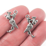 Silver Stork With a Baby Charms, Metal Birds, New Baby Charm (10 Pieces)