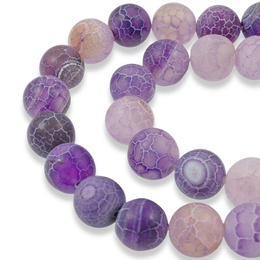 Purple Dragon Vein Agate Beads - 10mm Frosted Matte Stones for Jewelry & Crafting