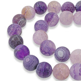 Purple Crackle Dragon Vein Agate Beads - 10mm Frosted Stone Beads - Full Strand