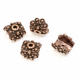 4 Copper Pendant Bead Caps, TierraCast Raja Flat Cap for Rectangle & Coin Beads