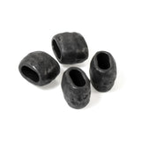 4 Black Hammered Barrel Beads, 4x2mm Hole, Matte Black Velvet Leather Crimp Beads