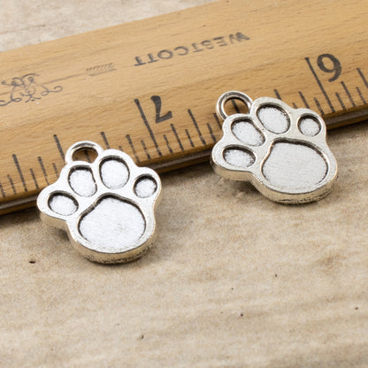 20 Silver Paw Print Charms, Metal Pet Dog Lover Pendants