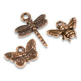 Copper Dragonfly, Butterfly & Bee Charms, Insect Charm Set (3 Pcs)