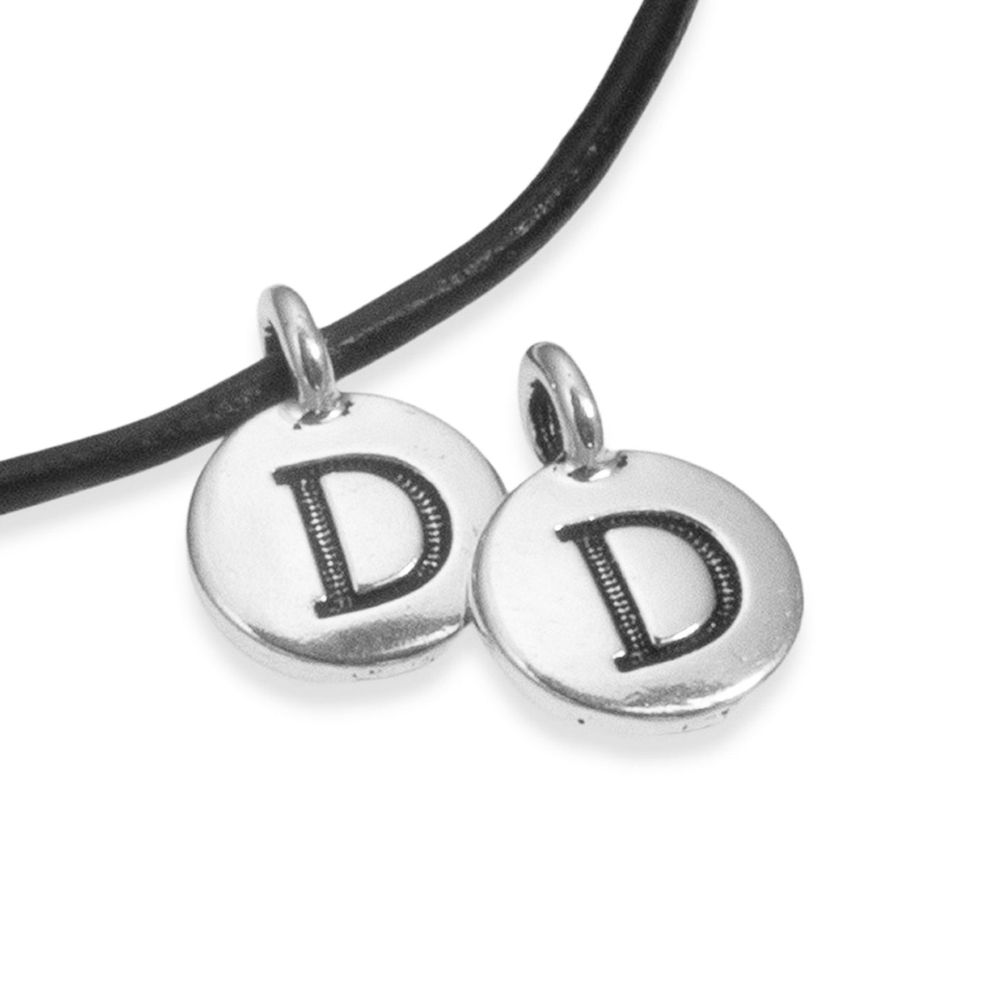 2Pc. Silver "D" Initial Charms, TierraCast Round Small Alphabet Letter