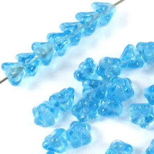Aqua Blue Baby Bell Flower Beads, Czech Glass, 4x6mm 50/Pkg