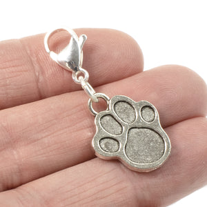 Silver Paw Print Clip-on Charm + Lobster Clasp, Pet Collar, Handbag Charm