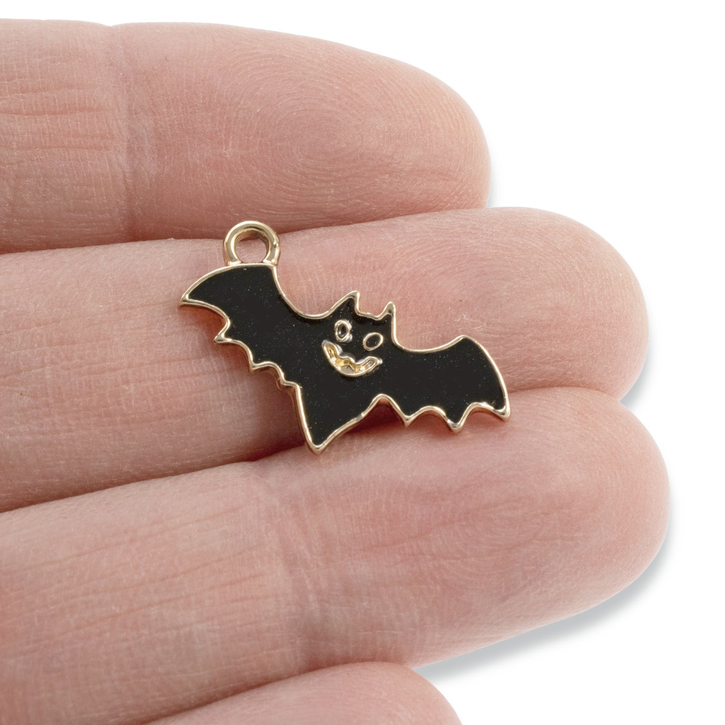 10 Black Enamel Flying Bat Charms, Perfect for Halloween & Gothic Crafting