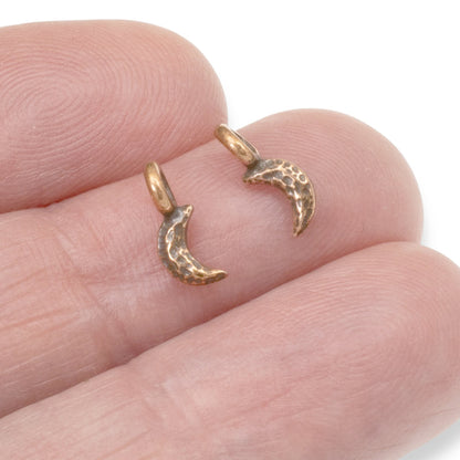 10 Tiny Copper Crescent Moon Charms, TierraCast Dainty Celestial Space Pendants