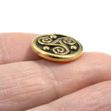 Gold Triple Spiral Celtic Buttons, Triskele Symbol, Shank Back 2/Pkg