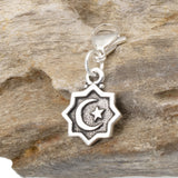 Crescent Moon and Star Clip on Charm, Silver Celestial Charm & Lobster Clasp