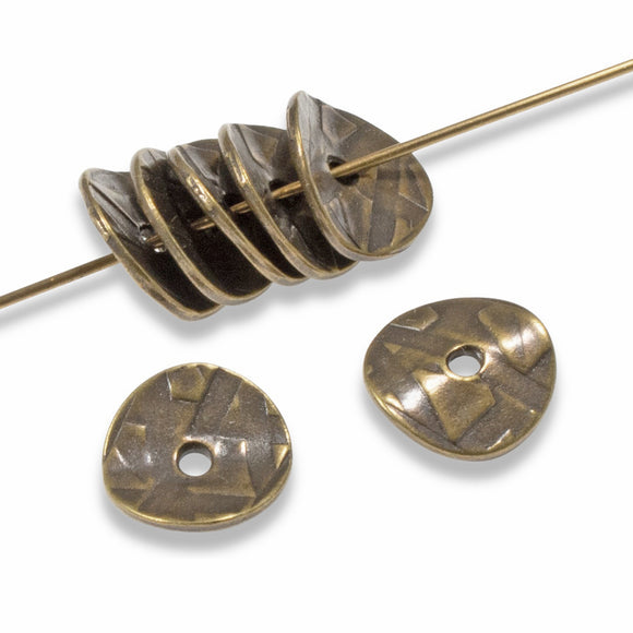 Antique Brass Wavy Disk Beads, TierraCast Textured Spacers 10/Pkg