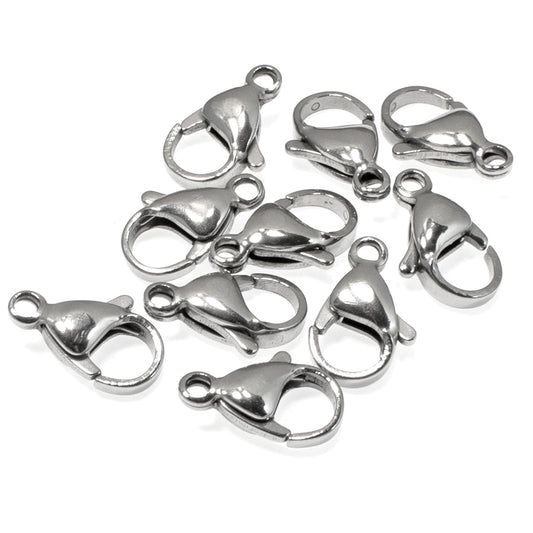 10 Silver Stainless Steel Lobster Claw Clasp, Large Clasp 9x15mm