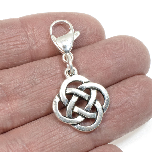Silver Celtic Knot Clip On Charm With Lobster Clasp for Purse, Journal, Zipper & More