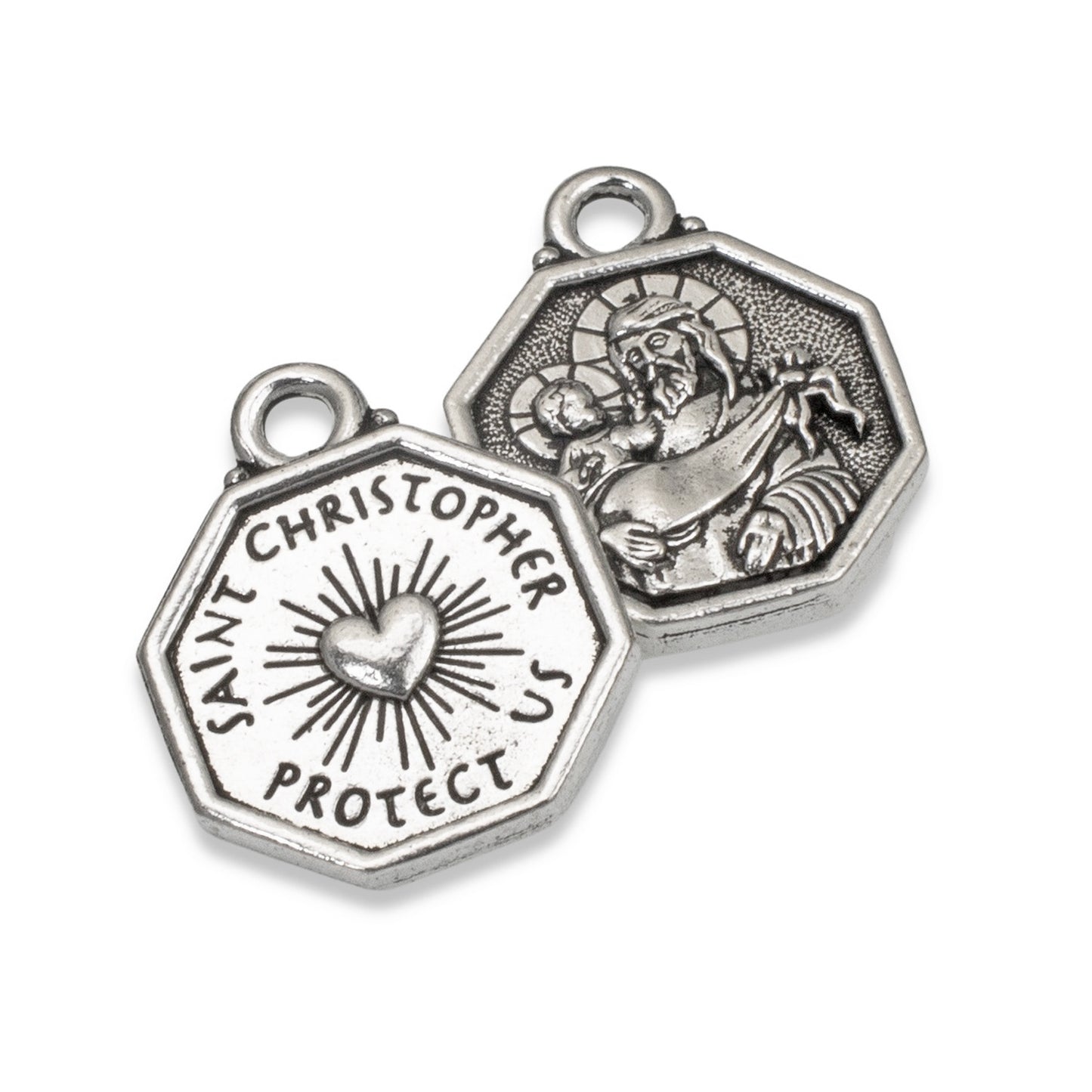 2 Silver St. Christopher Pendants - TierraCast Travelers Protection Charms - Jewelry-Making and Craft Supply