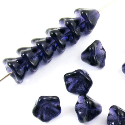 Deep Violet Purple Czech Glass Bell Flower Beads 6x8mm (25 Pieces)