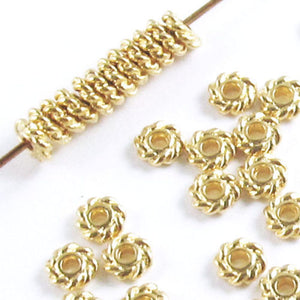 Bright Gold 4mm Twist Spacer Beads, TierraCast Lead-Free Pewter (50 Pieces)