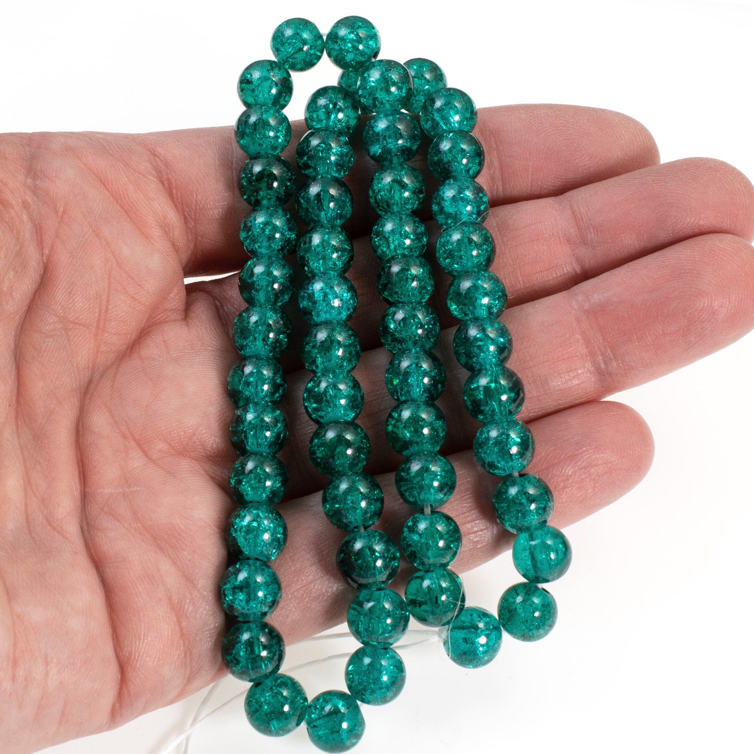 8mm Dark Green Round Glass Crackle Beads | Hackberry Creek