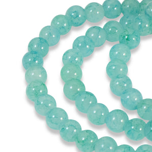 6mm Aqua Blue Green Dragon Vein Glass Beads, Round Beads + Veining 100/Pkg