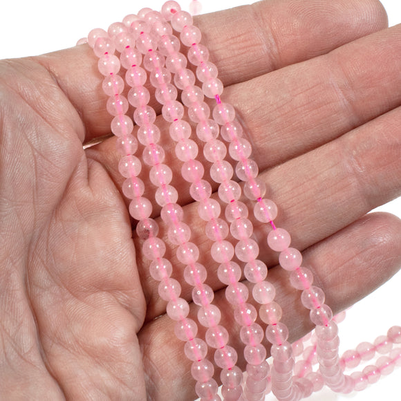 4mm Pink Rose Quartz Round Stone Beads, 90 Pcs/Strand