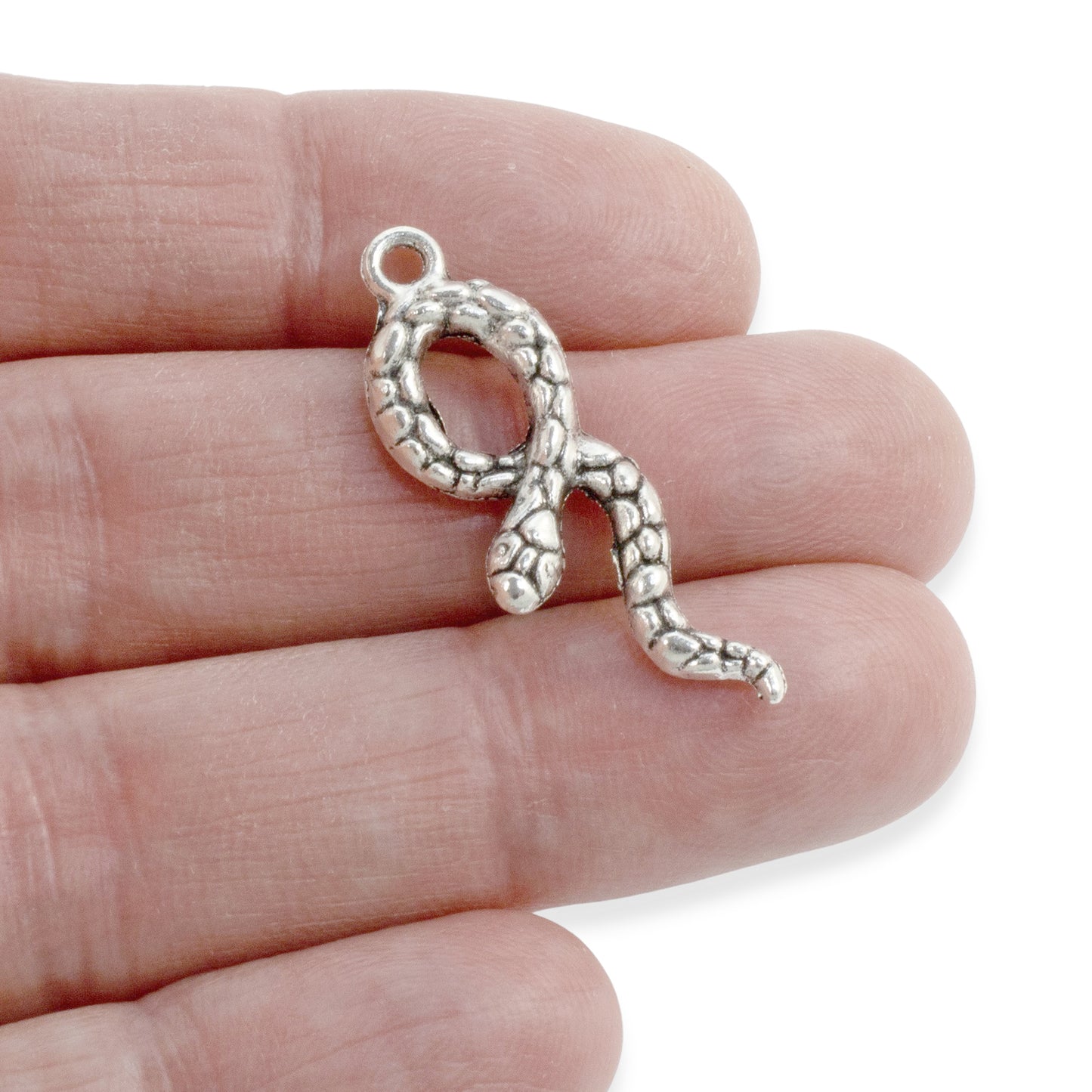 10 Silver Snake Charms, Detailed Metal Serpent Pendants for Jewelry Making, Scrapbooking and Crafts