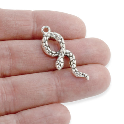 10 Silver Snake Charms, Detailed Metal Serpent Pendants for Jewelry Making, Scrapbooking and Crafts