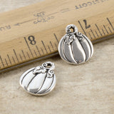 2 Silver Harvest Pumpkin Charms, TierraCast Fall Halloween Pendants