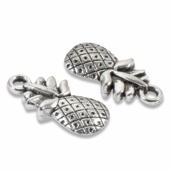10 Silver Pineapple Charms, Tropical Fruit for DIY Jewelry and Crafts