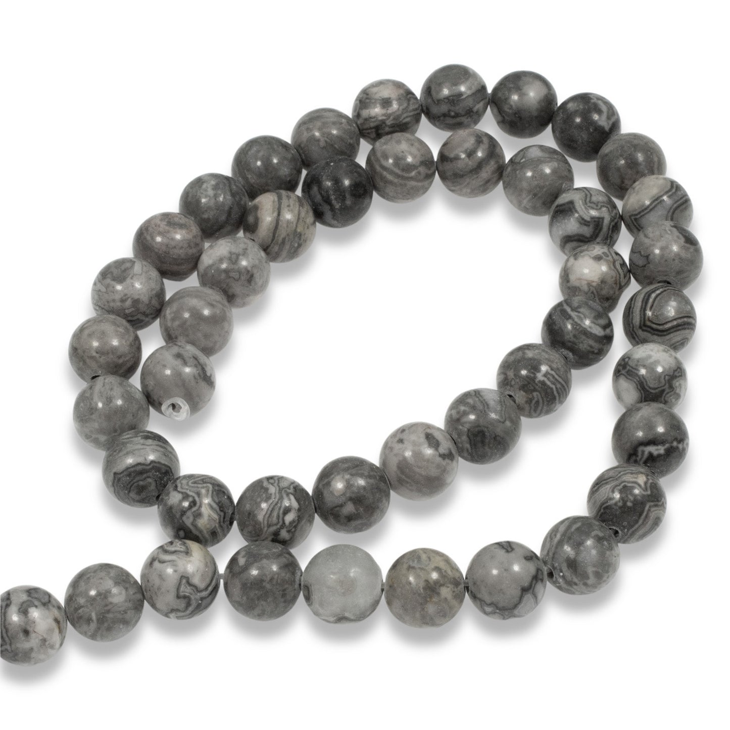 Gray Picasso Jasper Beads - Unique 8mm Round Natural Stone Strand - DIY Jewelry