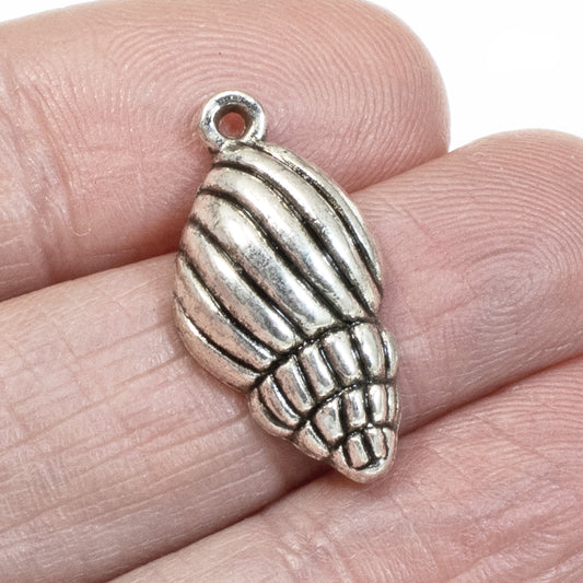 10 Silver Shell Charms, Striped Sea Shell Pendants for Beach-Themed DIY Jewelry