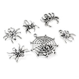 Silver Spider Charm Set, Metal Halloween Insect Spider Web Mix 6/Pkg