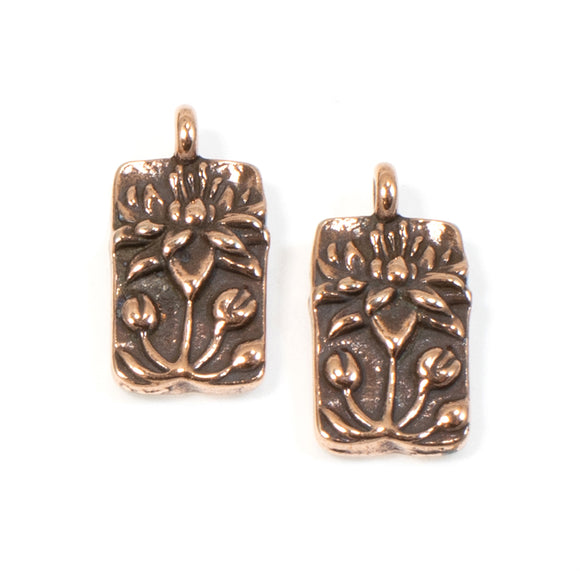 Copper Lotus Flower Charms, TierraCast Floral Rectangle 2/Pkg