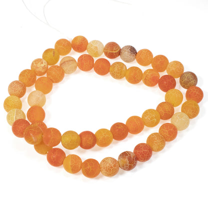 Vibrant Orange 8mm Agate Beads, Matte Finish with Crackle Detail, Jewelry Supply