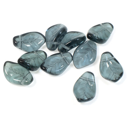 25 Montana Blue Leaf Beads, Elegant Czech Glass Curved Leaves for DIY Jewelry