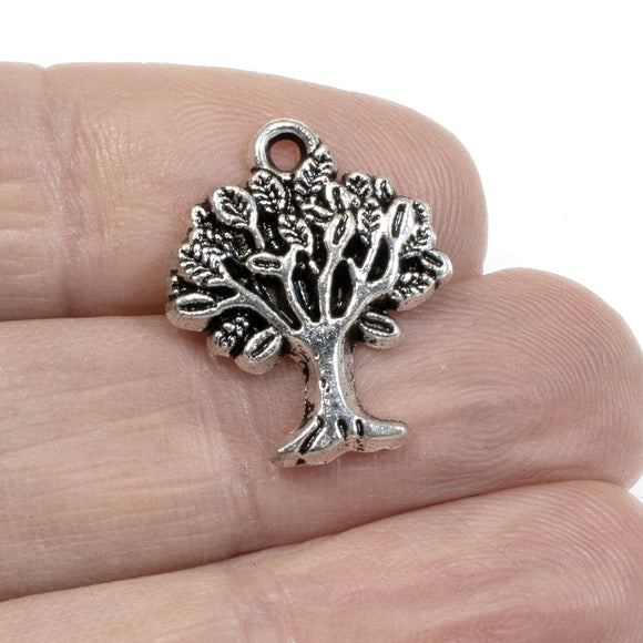 25 Silver Tree of Life Charms, Bulk Metal Nature Pendants for DIY Jewelry Making