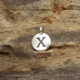 2Pc. Silver "X" Initial Charms, TierraCast Round Small Alphabet Letter