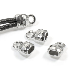 4 Silver Distressed Crimp End Caps, 4x2mm Opening, TierraCast Leather Cord Ends