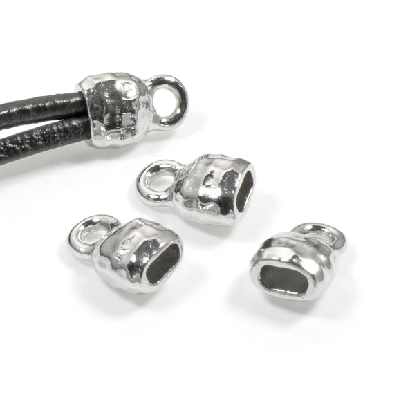 4 Silver Distressed Crimp End Caps, 4x2mm Opening, TierraCast Leather Cord Ends