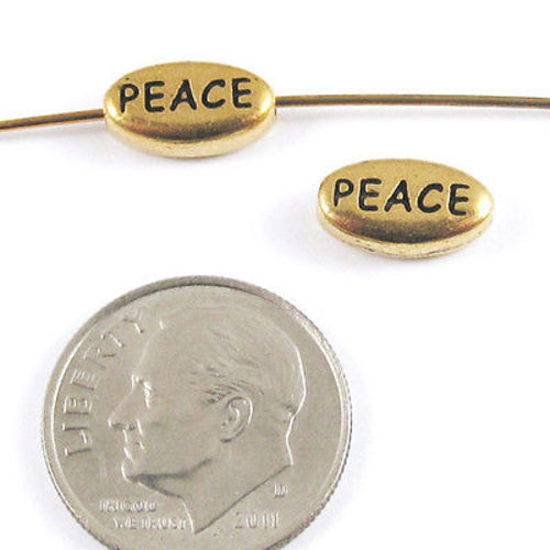 Gold Oval Peace Beads, TierraCast Pewter Word Bead (2 Pieces)