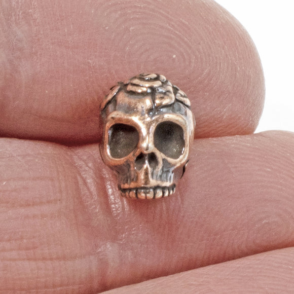 2 Copper Rose Skull Beads, Sugar Skull, Day of the Dead Beads, Halloween, Gothic