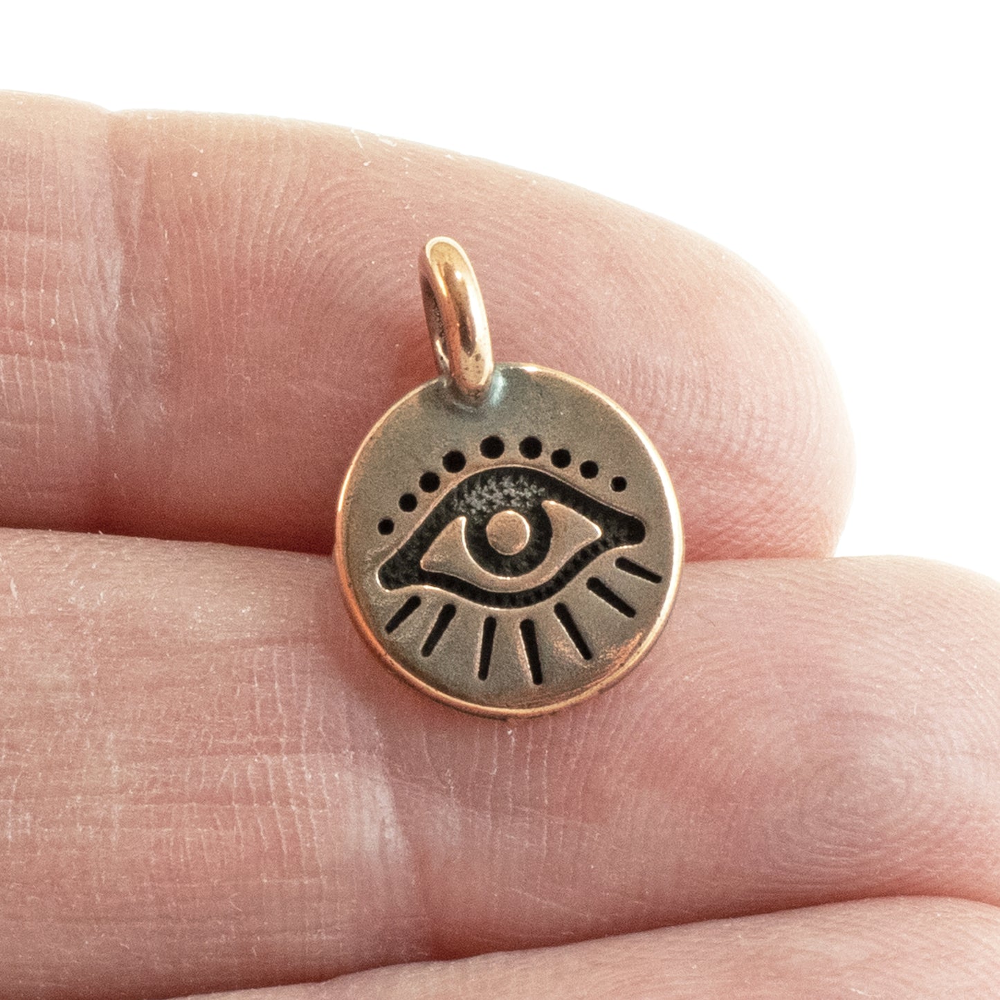 2 Copper Evil Eye Charms - Mystical TierraCast Pendants - Leather Cord Jewelry-Making