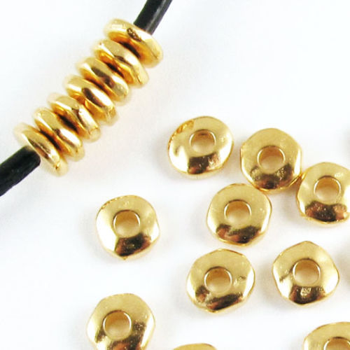 Bright Gold Nugget 6mm Spacer Beads with Large 2mm Hole for Leather 25/Pkg