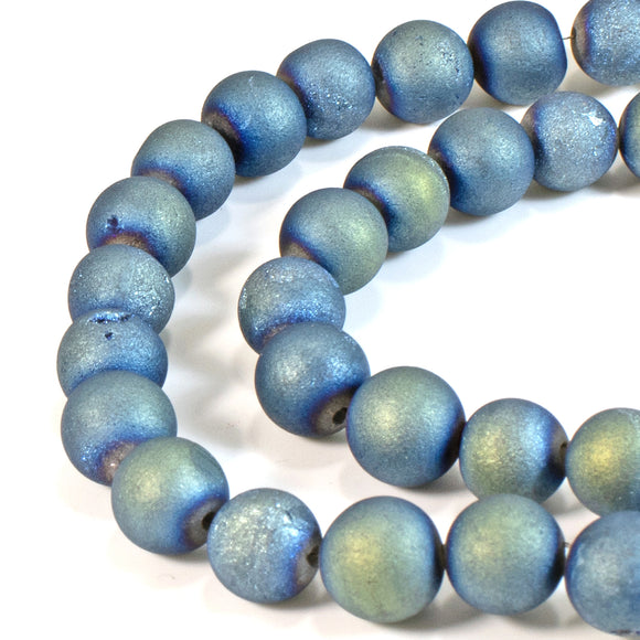 8mm Blue Green Druzy Agate Beads, Round Matte Geode Gemstone, Full Strand 48 Pcs