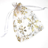 10 White Snowflake Christmas Bags, Organza Holiday Gift Treat Bag