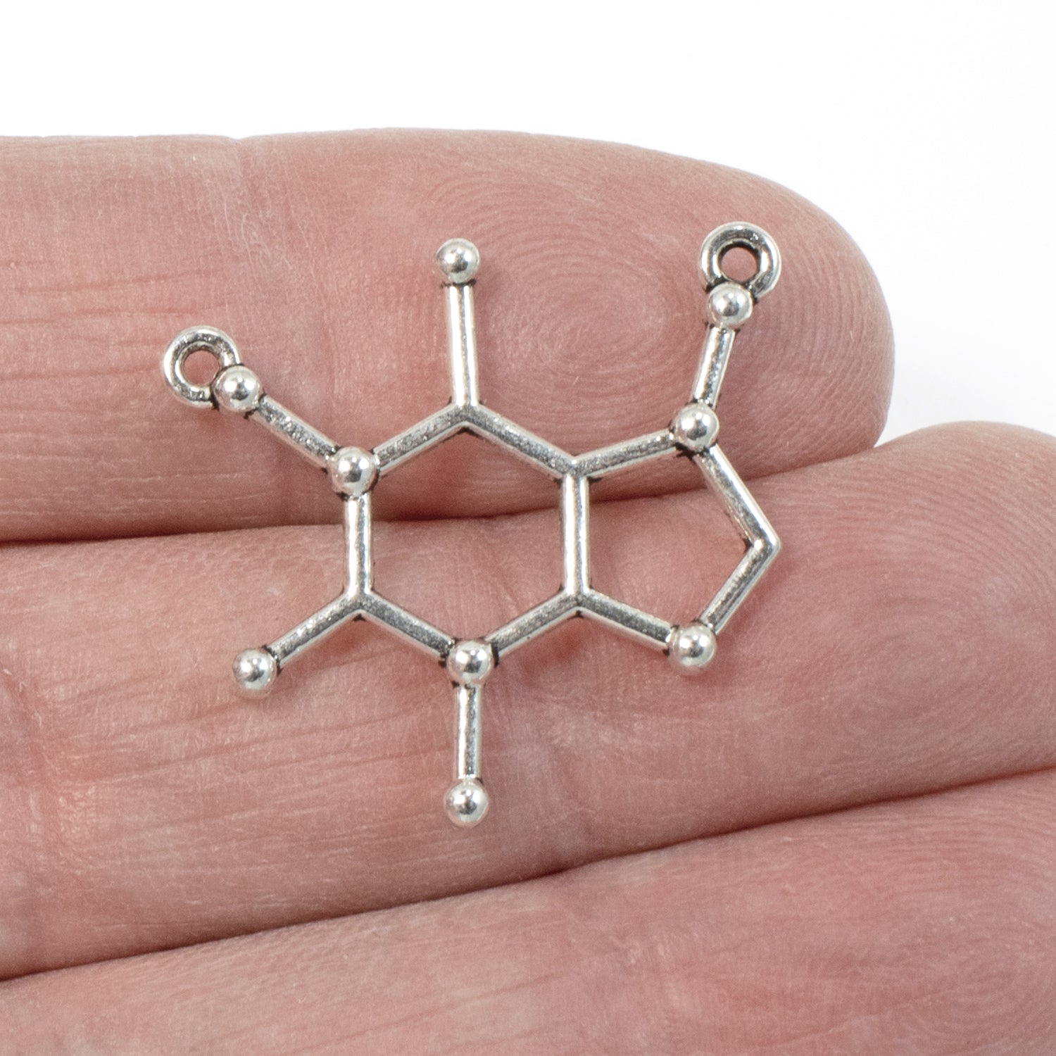 Silver Caffeine Molecule Links, Bulk Metal Coffee Charms 20/Pkg