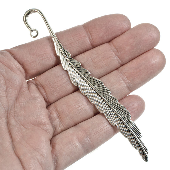 5 Silver Feather Bookmarks, Metal DIY Bookmark Blanks
