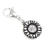Silver Sunflower Clip On Charm, Purse, Bag, Zipper Accessory + Lobster Clasp