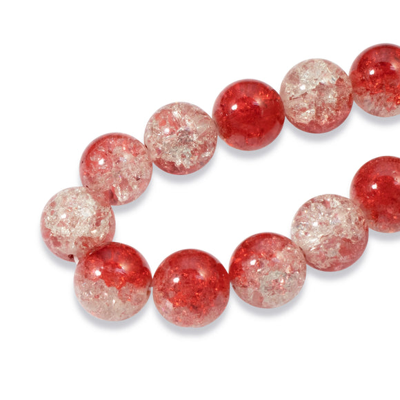 20 Crackle Glass Beads - Red & Clear - 12mm Round - Two-Tone - Double Color